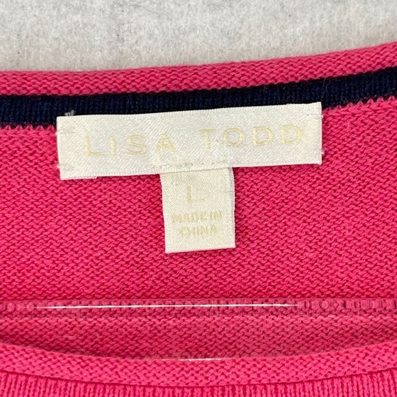 LISA TODD Womens L Pink Good Vibrations Stars Heart Pullover Sweater Color Cuffs - Picture 6 of 10